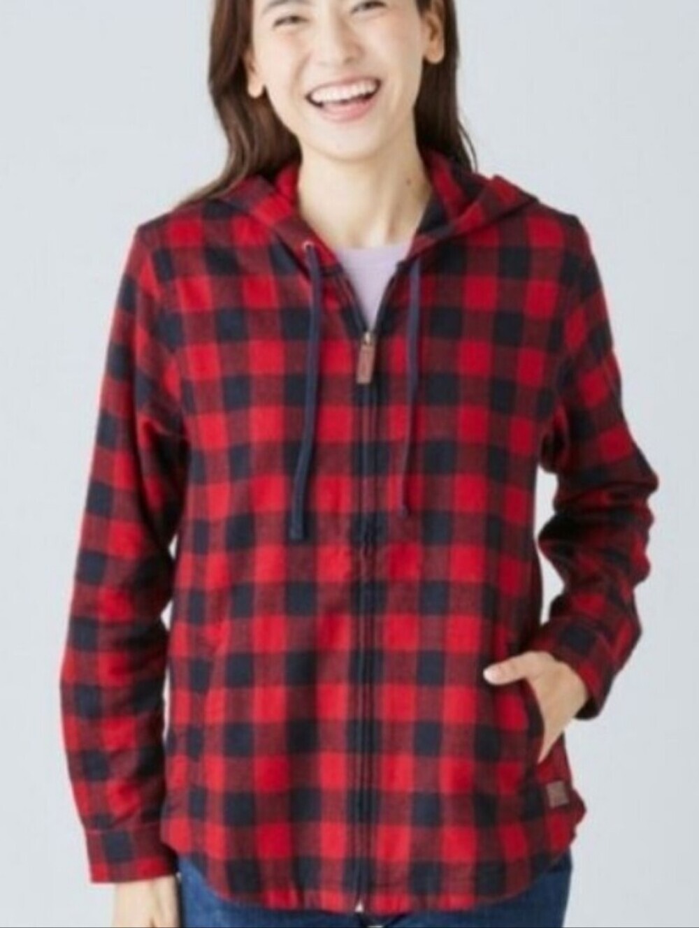 L.L. Bean Relaxed Fit Buffalo Plaid Hooded Zip-Up Flannel Hoodie Shirt Jacket